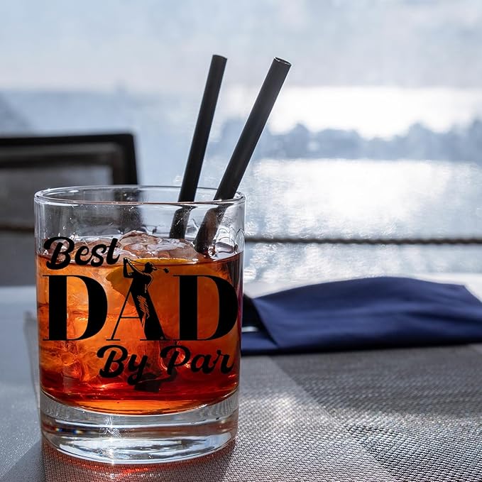 Golf Dad Gifts Old Fashioned Whiskey Glasses, Golfing Gifts for Father Birthday, Best Dad By Par 10 oz Rocks Barware Cup for Cocktail Drinks Scotch Bourbon Liquor