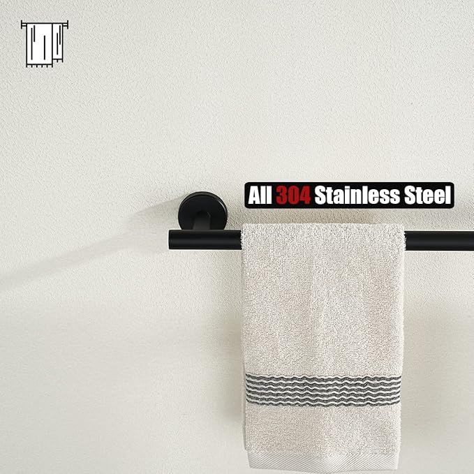 JQK Black Towel Bar, 12 Inch 304 Stainless Steel Thicken 0.8mm Hand Towel Rack, Bathroom Towel Holder Matte Black Wall Mount, Total Length 15 Inch TB110L12-PB