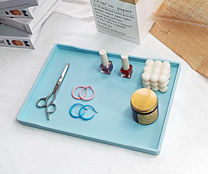 Blue Serving Tray (13.5 x 9.6 inch) for Serving Accessory, Stackable, Multipurpose Tray for Desserts, Spa, Coffee, Drinks, Party, Seasoning, Perfume and Display Use, Vanity & Entertaining.