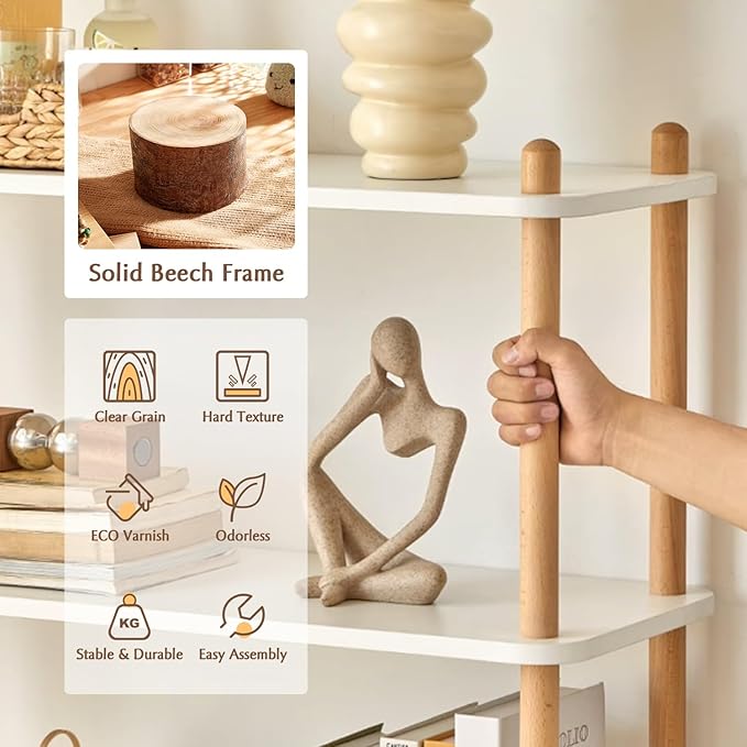 IOTXY 5-Tier Wooden Shelf Bookcase - Modern Open Bookshelf, Free Standing Storage Rack, Multifunctional Display Stand for Home and Office, Oak, Rectangle