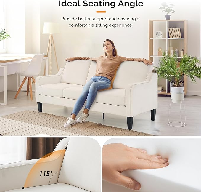 VINGLI Small Couch Sofa 71" Comfy Couches for Living Room Beige 3 Seat Sofa Couch Mid Century Modern Sofa Furniture Couches with Scooped Arms for Small Spaces, Bedroom, Apartment, Studio