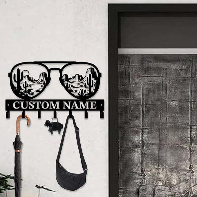 Custom Western Cowboy Metal Iron Key Hooks,Personalized Name & Text Engraving,Decor Wall Keys Holder for Home Entryway (Style D)