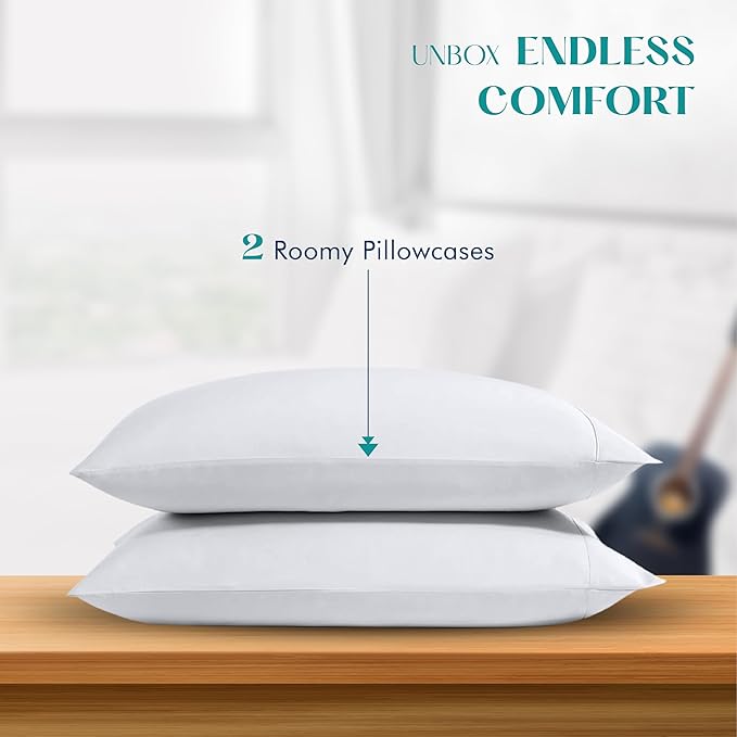 XOOX Linen 100% Egyptian Cotton Pillow Cases King Size Set of 2 - Luxury 1200 Thread Count Sateen White Pillow Covers, Soft & Breathable 5 Star Hotel-Quality Pillowcases, Fits King Size Pillows