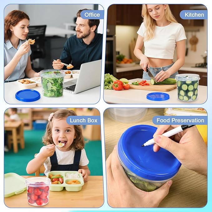 12 Pcs 32 oz Freezer Storage Containers for Soup, Plastic Containers with Screw Top Lids, Reusable Clear Food Storage Containers with Pen and Brush, Microwave & Dishwasher Safe