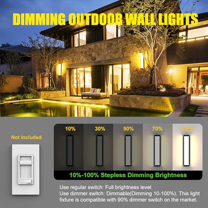 Sytmhoe Dimmable Outdoor Wall Lights 2Packs,10%-100% Dimming,23.6in LED Modern Patio Wall Light Fixture, Black Exterior Sconce for Garage Courtyard Commercial House(3000K)