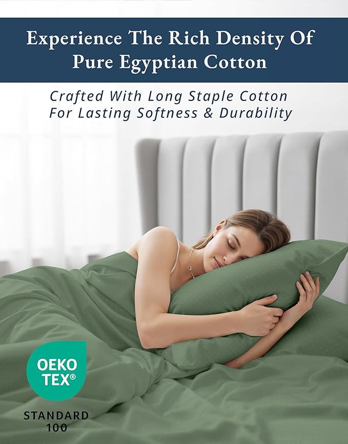 LANE LINEN 100% Egyptian Cotton Bed Sheets - Cal King 4-Piece Set, Long Staple Cotton, Luxury Hotel Quality, Fits Up to 16" Mattress, Swiss Dot - Iceberg Green