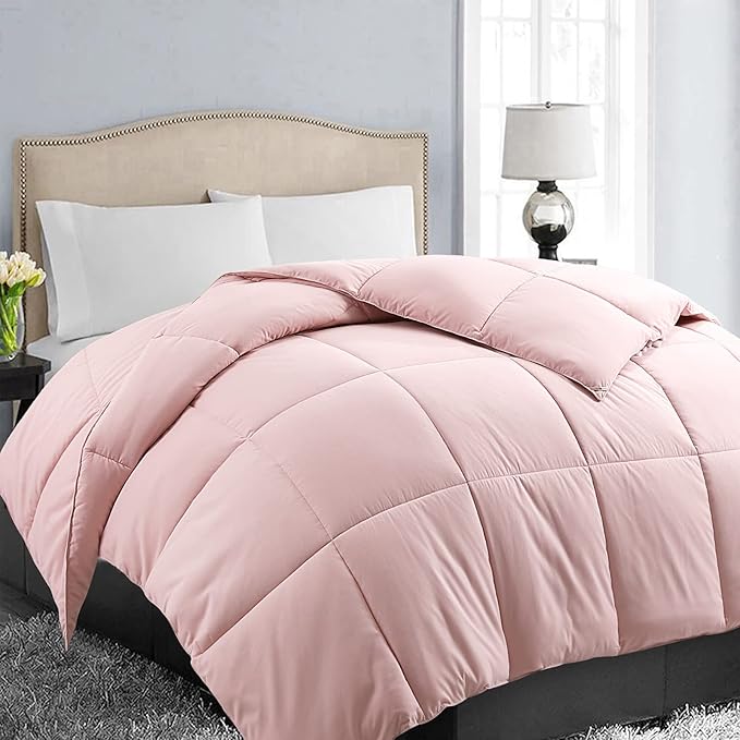 EASELAND Twin XL Down Alternative Comforter - Quilted Duvet Insert for All Seasons, Soft Lightweight with Corner Tabs, Summer Winter Warm Bedding, Pink 68×92 Inches