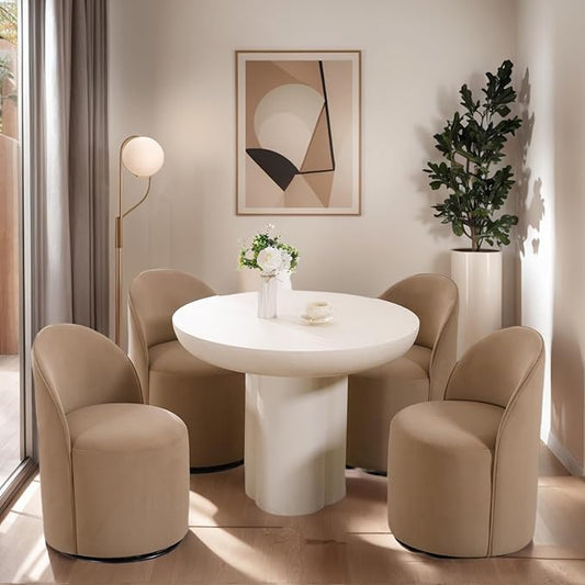 Modern Barrel Dining Chairs Set of 4, Swivel Base Khaki Accent Chair 360°Rotating Vanity Chair Mid-Century Dining Side Chair Kitchen Chair for Living Room, Bedroom, Home, Office, Kitchen