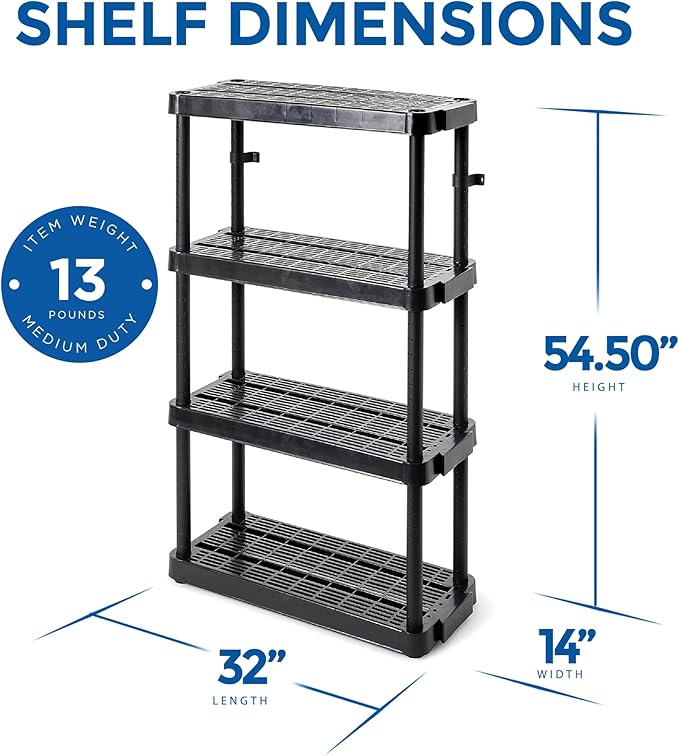 Gracious Living 4 Shelf Adjustable Height Medium Duty Storage Unit 14 x 32 x 54.5" Organizer for Home, Garage, Basement, & Laundry, Black (2 Pack)