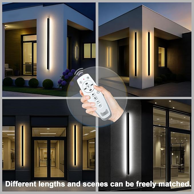 Modern Outdoor Wall Lights, 79 in Outdoor Wall Sconce with Remote 3CCT Dimmable, Black Waterproof Linear Exterior Wall Light Fixture for House Garage(2 Pack)