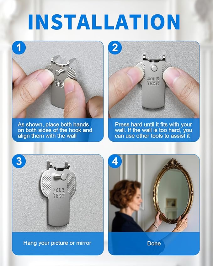 Drywall Picture Hanging Hooks Claw: 15Pcs 40lb Large Wall Picture Frame Hangers - Art Hanging No Damage Heavy Duty Mirror Photo Poster Painting Hanger Hardware Kit - Claw for Decor Room