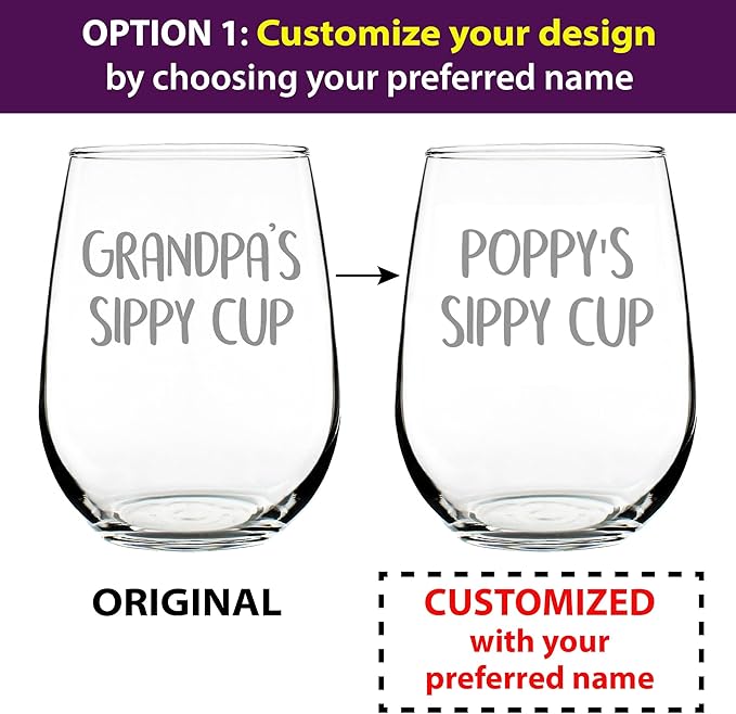 Custom Grandpa's Sippy Cup - Stemless Wine Glass Gift for Grandfathers - Fun Birthday Glasses - Large - Parent - Customized Glasses