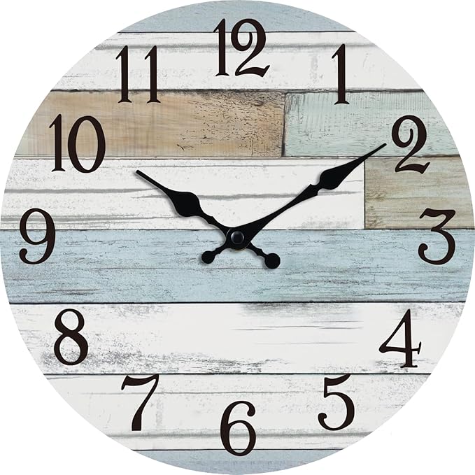 Wall Clock Battery Operated 10 Inch Silent Non Ticking Coastal Design Country Rustic Retro Decorative for Bathroom Kitchen Living Room Bedroom