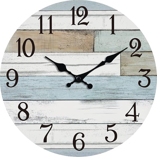 Wall Clock Battery Operated 10 Inch Silent Non Ticking Coastal Design Country Rustic Retro Decorative for Bathroom Kitchen Living Room Bedroom