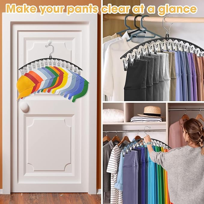 Upgrade Skirt Pants Hangers with Clips, Metal Legging Organizer for Closet with 15 Cilps Holds 90 Leggings/Shorts/Jeans/Skirts Pants Hangers Space Saving Closet Organizers and Storage, Black 6Pack