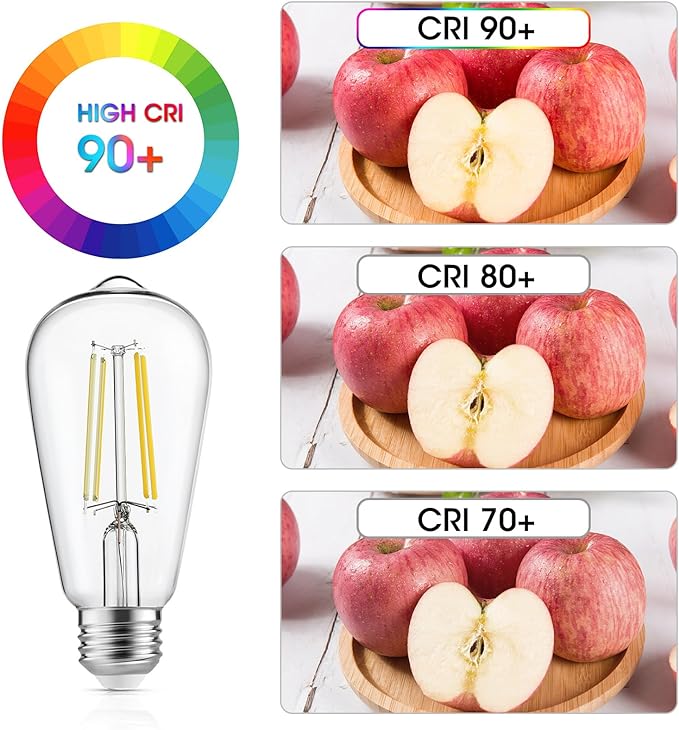 Edison Light Bulbs 60W Equivalent, Dimmable Vintage LED Light Bulbs, E26 Medium Base, Cool White 4000K, ST58, 6W, 750LM, 90+ CRI, Antique Decorative Filament LED Bulb, Clear Glass, 8 Pack