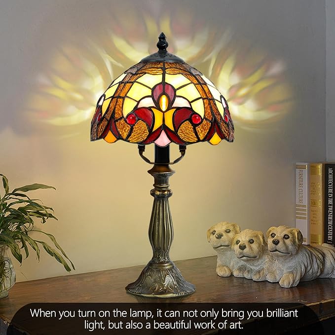 Grand 8-Inch Tiffany Style Table Lamp,Handcrafted Baroque Stained Glass Lamp with LED Bulb,Elegant Tiffany Lamps for Living Room, Office, Bedroom Decor.
