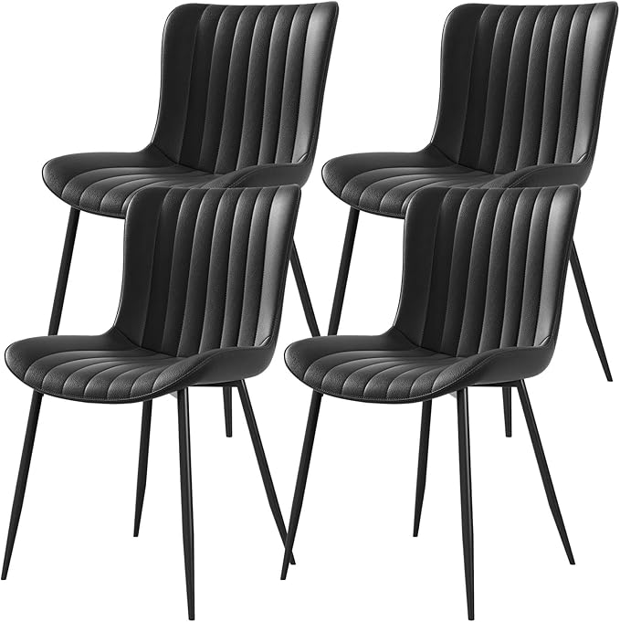 Dining Chairs, Modern Dining Room Chair 16 inch Leather with Wooden and Metal Frame, Set of 4 (Black)