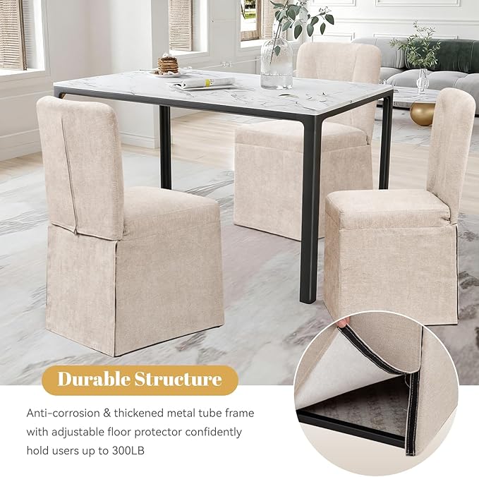 Upholstered Dining Chairs Set of 6, Kitchen Table Chairs, Modern Dining Room Chairs with Metal Frame & Linen Fabric, Beige
