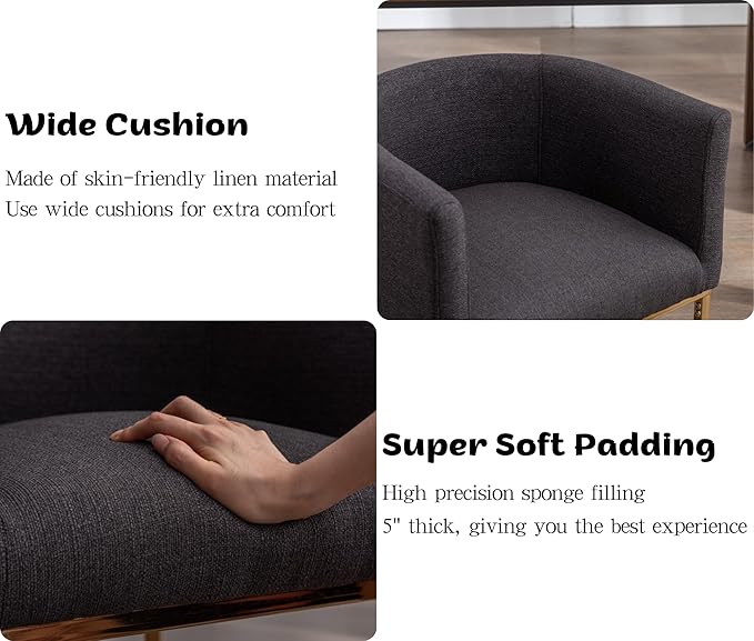 Linen Fabric Dining Chairs Set of 8 Modern Barrel Arm Chairs with Black Frame, Upholstered Kitchen Chairs 18.5" Wide Accent Chairs for Living Room Dining Room Restaurant, Charcoal