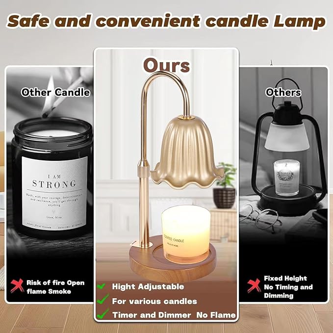2Pack Electric Timer Candle Warmer Light,with Bracket Dimmable Candles Wax Glass Warmers Lamps for Jar Candles Burner No Flame Scented Melting Warming Lantern Adjustable Height(50W*4PCS)