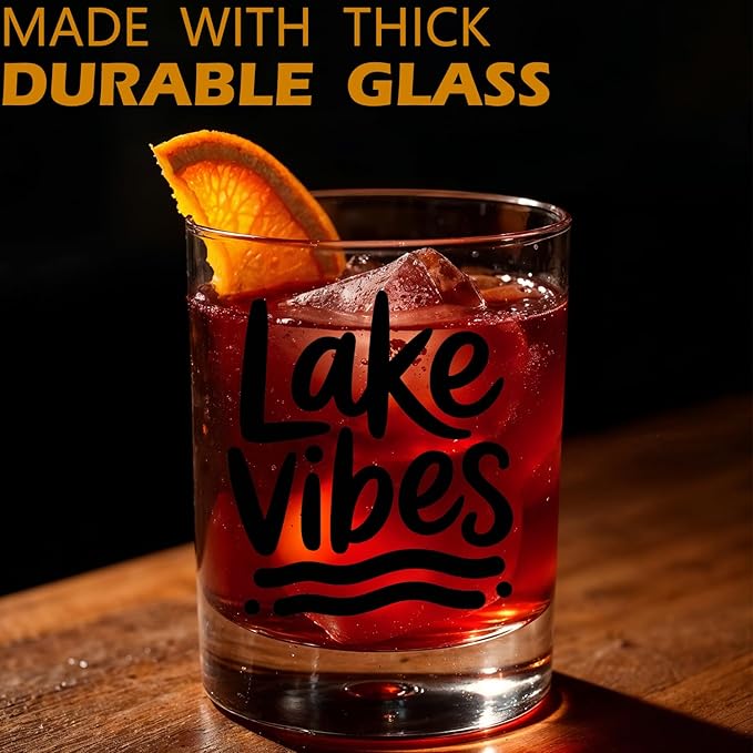 Lake Life Gifts Old Fashioned Whiskey Glasses, Gifts for Lake Lovers, Lakes Vibes 10 oz Rocks Barware Cup for Cocktail Drinks Scotch Bourbon Liquor