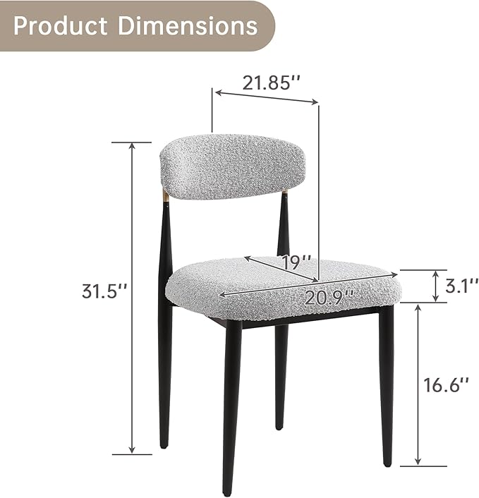 Morden Fort Modern Dining Chairs Set of 4, Upholstered Armless Chairs with Curved Backrest and Black Metal Frame for Dining Room, Living Room and Apartment