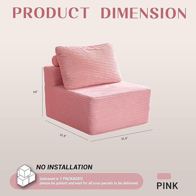 Cozy Single Seat, Comfortable Seating, No Assembly Required, Pink