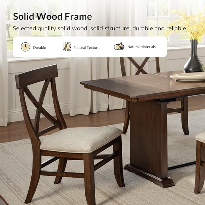Wood Dining Chairs Set of 2, Modern Farmhouse Kitchen Dining Room Chair, Upholstered Dinner Chair with Back Wood Legs for Restaura, Cofe and Hotel Walnut