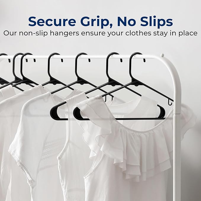 SereneLife Premium 10 Pack Plastic Hangers, Lightweight, Durable, Space Saving Clothes Organizers, Suitable for Shirts, Sweaters, Hoodies, Dresses, Kids Clothes, Good for Home Organization (Black)