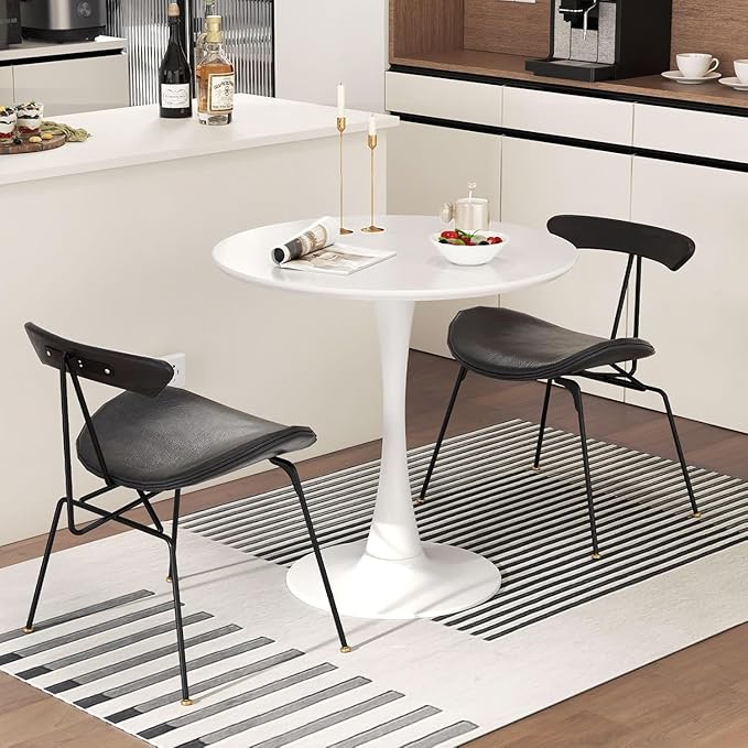 ERGOMASTER 32 Inches Round Dining Table, Modern Tulip Kitchen Table for 2 to 4 Person, Metal Round Pedestal Table for Apartment, Small Space, Cafe (White)