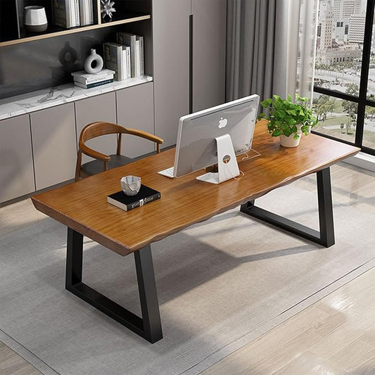 Modern Solid Wood Executive Desk – Spacious and Minimalist Home Office Workstation Perfect for Writing and Professional Use (Light Brown, 55.12)