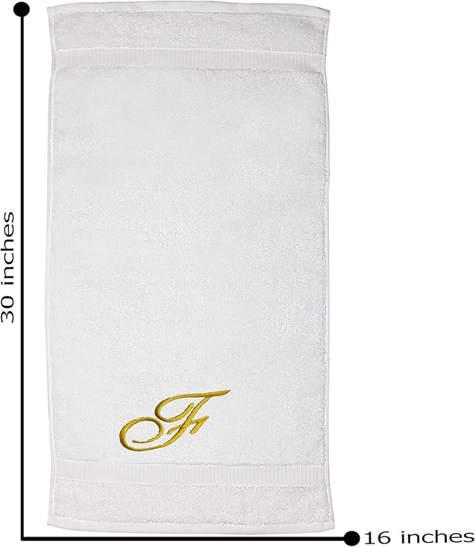 White Monogrammed Hand Towels for Bathroom - Luxury Hotel Quality Personalized Initial Embroidered Towel for Powder Room, Spa - GOTS Organic Certified - Set of 2 Gold Letter F