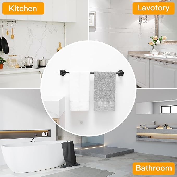 BESy Adjustable Bronze 16 to 28 Inch Bath Towel Bar Rack for Bathroom Towel Holder, Wall Mounted Towel Bar Rod Hanger Bathroom Hardware Accessories Hotel Style, Stainless Steel, Matte Black