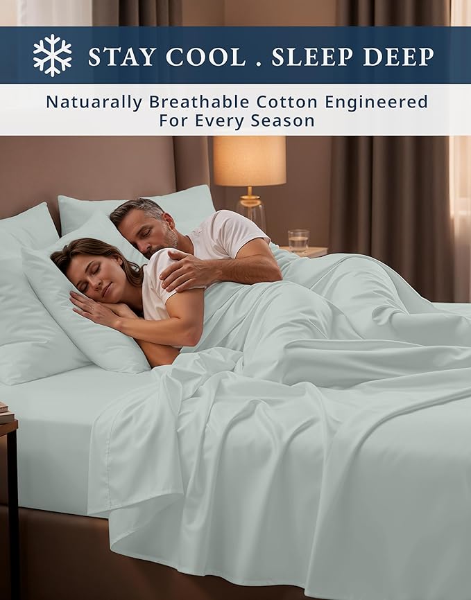 LANE LINEN Luxury 100% Egyptian Cotton Bed Sheets King Size, Fully Elasticized Reinforced 15 Inch Extra Deep Pocket King Sheets, Soft & Comfy Sateen Weave for Silky Finish - Murmur
