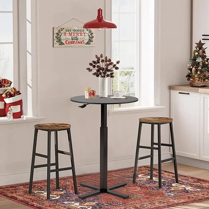 Round Cocktail Bar Table,Height-Adjustable Round Pub Table 23.8 Inches with Removable Wheel & Interchangeable Feet, Dual-Use for Kitchen, Coffee Bar, Pub,Home or Dining,Black