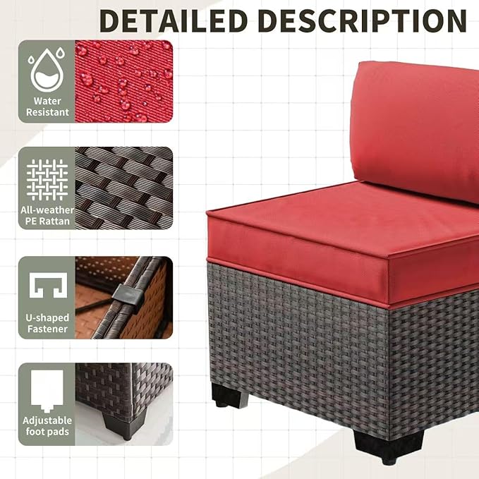 Gotland 13 Pieces Patio Furniture Set with Fire Pit Table Swivel Chairs, PE Rattan Outdoor Furniture Set with 29.5'' High Backrest 4’’ Thick Cushions Coffee Table, Patio Set for Porch, Deck, Red
