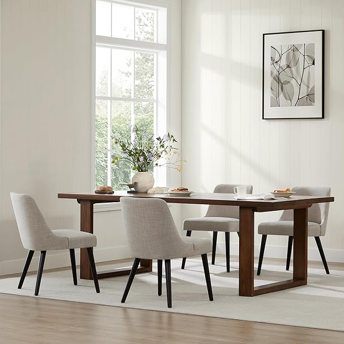 CHITA Mid-Century Modern Dining Chair, Upholstered Fabric Accent Chair for Dining Room, Set of 2, Flax Beige in Fabric