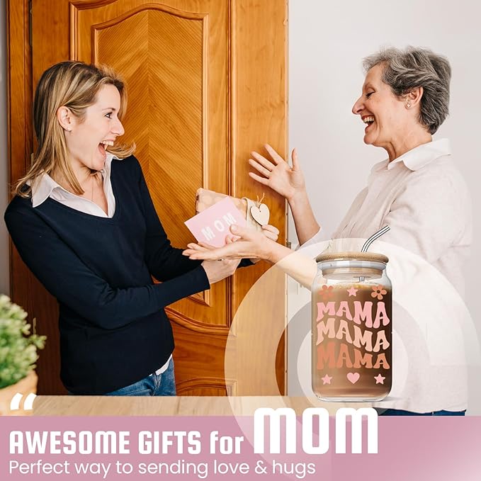 Christmas Day Gifts for Mama - Mother's Day Gifts for Mom - Birthday Day Gifts for Mom, Mama, New Mother After Birth, Promoted to Mother - 16 oz Coffee Glass Cup