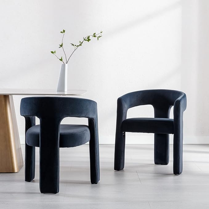 Set of 2 Modern Velvet Fabric Upholstered Dining Chairs with Open-Back, Cute Barrel Side Chairs Kitchen Armchair Accent Chairs for Dining Room Bedroom, Black