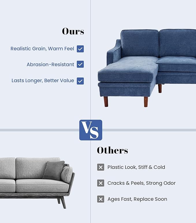 Kingfun 88" L-Shape Sofa, Chenille Sectional Couch, Mid Century Modern Couches with Solid Wood Frame for Living Room & Bedroom, Beige