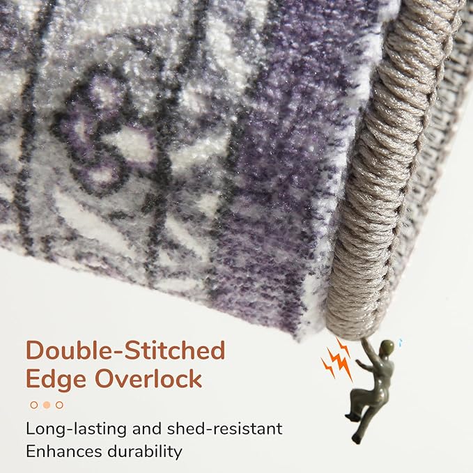 OPPODREAM Thin 8x10 Area Rugs, Washable Rugs 8x10 with Non Slip Backing, Faux Cashmere Low-Pile 8 x 10 Carpet, Purple