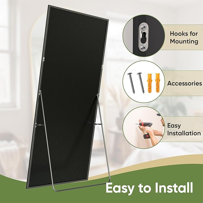 Full Length Mirror, 59"x18" Full Body Mirror, Floor Mirrors with Stand, Body Mirrors Standing Hanging Leaning Against Wall,Aluminum Frame Mirrors for Bedroom Cloakroom,Living Room,Black