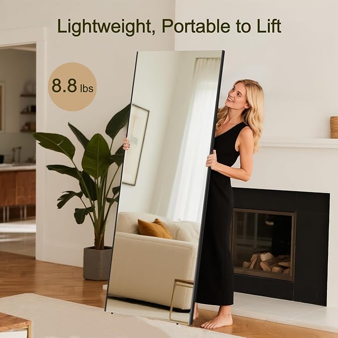 71"x26" Full Length Mirror with Stand, Lightweight & Easy to Move, Free-Standing Mirror for Dressing Room Bedroom, 3-in-1 Usage, Shatterproof Glassless Floor Mirror Kid & Pet Friendly (Black)