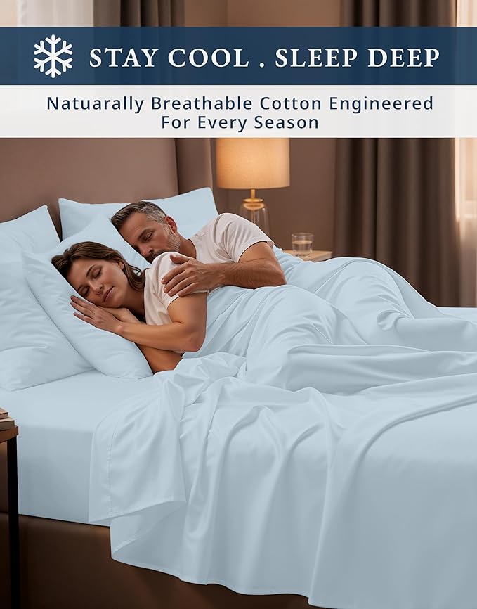 LANE LINEN 100% Egyptian Cotton Bed Sheets King Size, 15 inch Extra Deep Pocket King Sheets, Natural Cooling NO Pill Fade Resistant Cotton Sheets King Elegant Jaquard Swiss Dot - Ice Melt