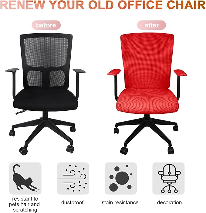 Tallew 4 Pcs Office Chair Covers Set Computer Universal Protective Stretchable Chair Seat Covers Desk Armrest Slipcovers Pads Office Cushion Backrest for Rotating (XL,Red)