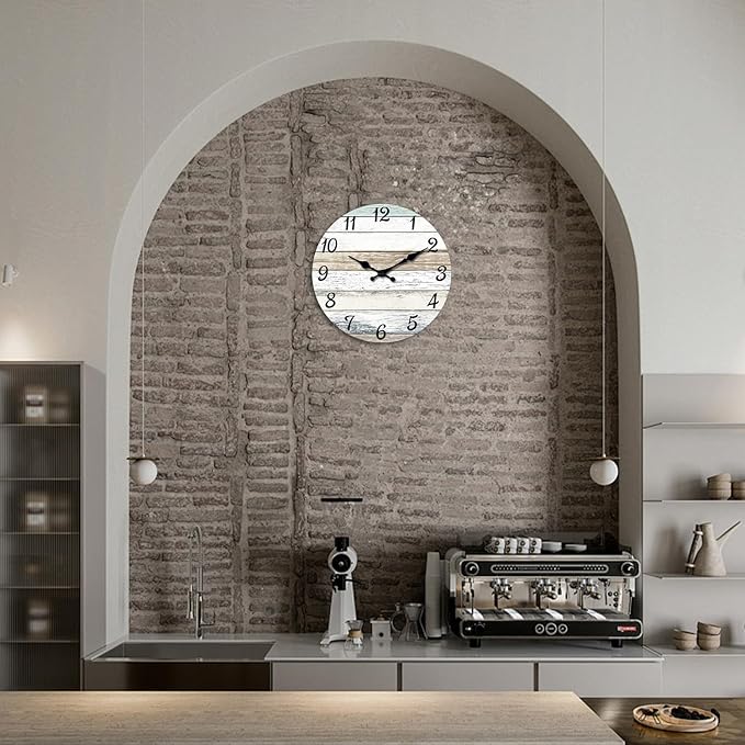 XNM Rustic Wall Clock for Bedroom Round Wood Wall Clocks Battery Operated 12 Inch Farmhouse Clock Non Ticking (MDF No Solid Wood)