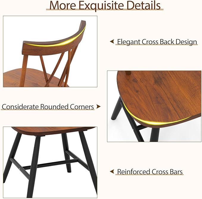 Giantex Wooden Dining Chairs Set of 4, Farmhouse Windsor Kitchen Chairs w/Cross Back, Wide Seat, Rubber Wood Frame, Armless Side Chairs for Kitchen, Dining Room, Living Room, Restaurant, Dark Oak