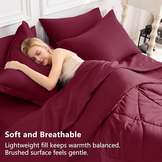 CozyLux Full Size Comforter Sets Burgundy - 7 Pieces Bed in a Bag Full, Luxury Soft Bed Set for All Seasons, Bedding Set with Down Alternative Comforter, Sheets, Pillowcases & Shams, Red