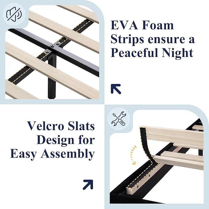 Allewie Queen Size Platform Bed Frame with Charging Station & Storage Headboard, Upholstered Velvet Wingback Design & USB Port, Strong Wooden Slats Support, No Box Spring Needed, Easy Assembly, Black